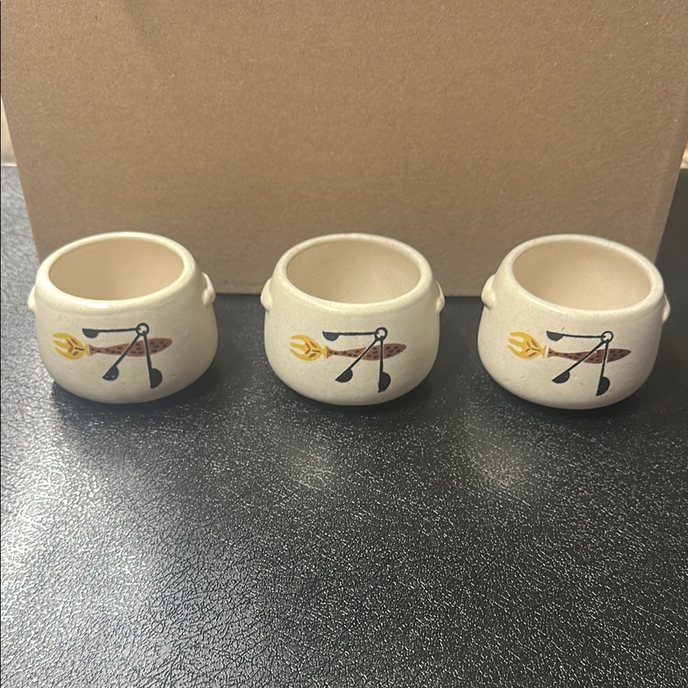 Vintage Set of 3 West Bend Cream Ceramic Bowls with Native Design